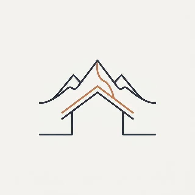 House gable merging into a mountain ridgeline, monoline brand mark